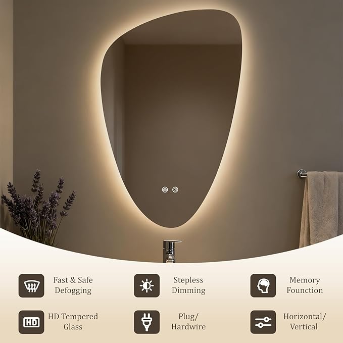 WallBeyond LED Bathroom Mirror with Lights, 20 x 31 Inch Led Bathroom Vanity Mirror for Wall, Anti Fog Mirror for Bathroom, 3 Colors and Dimmable Light