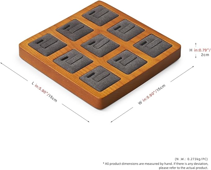 Oirlv Solid Wood Ring Display Stand - 9 Bit Ring Holder & Organizer Tray (Grey)