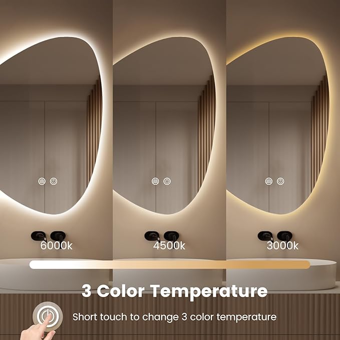 WallBeyond LED Bathroom Mirror with Lights, 19 x 24 Inch Led Bathroom Vanity Mirror for Wall, Anti Fog Mirror for Bathroom, 3 Colors and Dimmable Light
