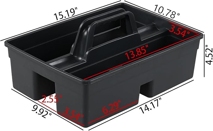 4-Pack Plastic Cleaning Caddy with Handle, Cleaning Caddy Tote, Grey, 15.19" x 10.78" x 4.52"