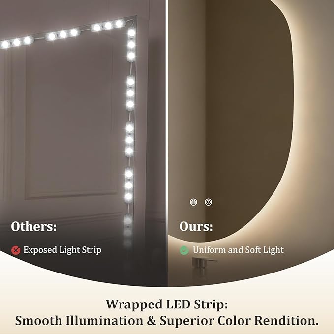 WallBeyond LED Bathroom Mirror with Lights, 23 x 32 Inch Led Bathroom Vanity Mirror for Wall, Anti Fog Mirror for Bathroom, 3 Colors and Dimmable Light, Horizontal/Vertical