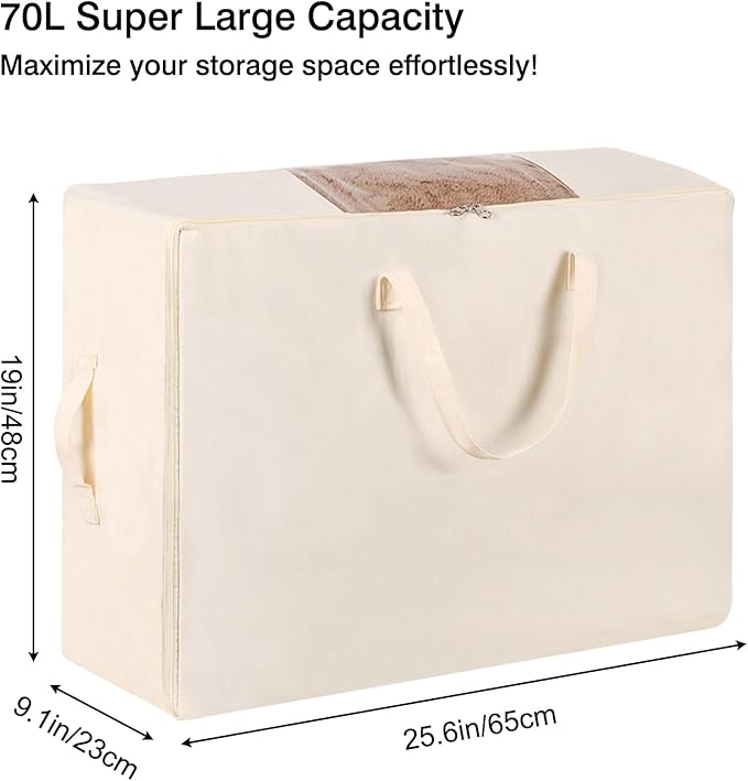 YGEOMER 2 Pack Canvas Blanket Storage Bags with Zipper Foldable Closet Organizers Storage Containers with Reinforced Handle for Dorm Storage Organizing, Bedroom, Closet,Blanket, Clothing, Comforters