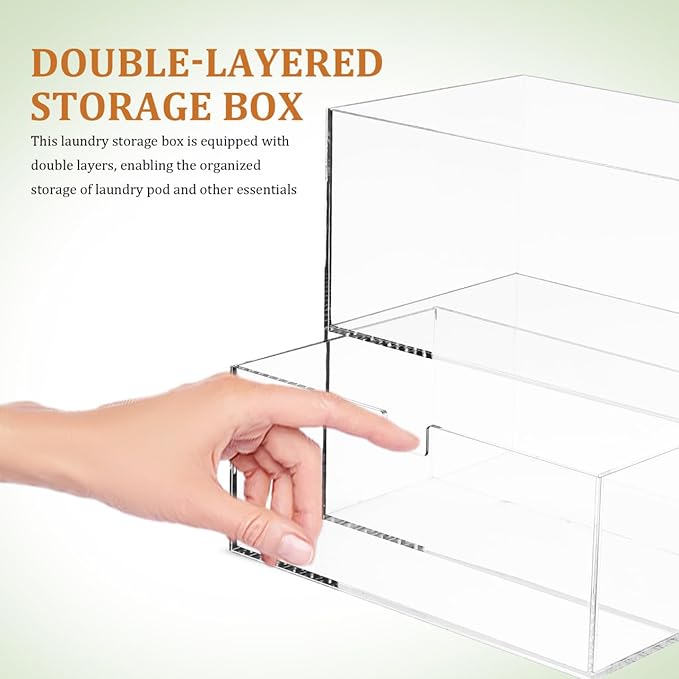 Laundry Pod Containers Acrylic Dryer Sheet Holder Stackable Laundry Room Organization with Storage Drawers and Bamboo Lid,Clear Detergent Dispenser for washer Organizing and Decor