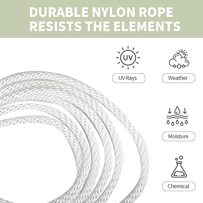 5/16 Inch 250ft White Nylon Solid Braid Rope | High UV & Abrasion Resistance | Industrial Grade, Low Stretch | Multipurpose for Flag Poles, Clotheslines