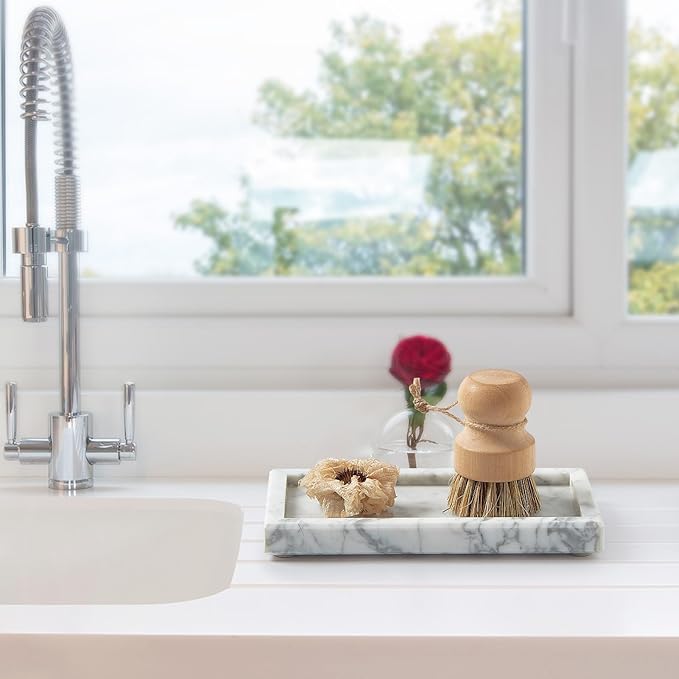 Natural Small Marble Vanity Tray, Luxury Stone Organizer for Bathroom & Kitchen | Holds Soap Dispenser, Jewelry, Perfume | Non-Resin, Non-Ceramic Décor