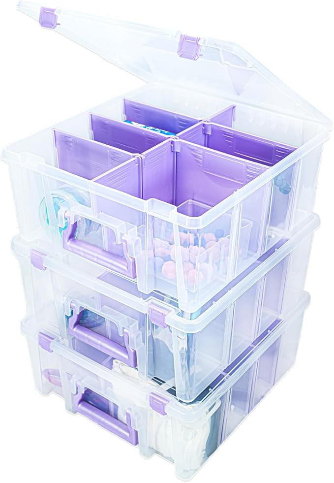 ArtBin 6990JZ Super Satchel Double Deep Compartment Box - Art Storage with 8 Removable Compartments, Smart Closure for Craft Supplies (Purple- Pack of 1)