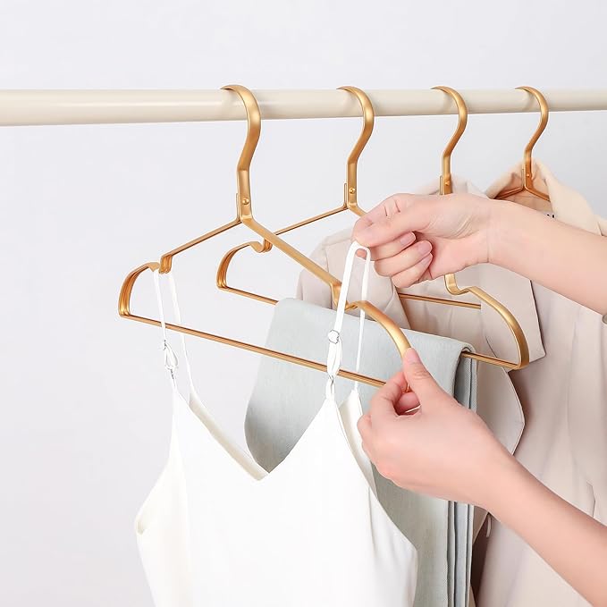 16.3" Premium Aluminum Coat Hangers, Extra Smooth & Durable Metal Shirt Dress Hanger, Light & Sturdy Metal Rack for Jacket Trouser Pant Slack, 20 Pack, Gold