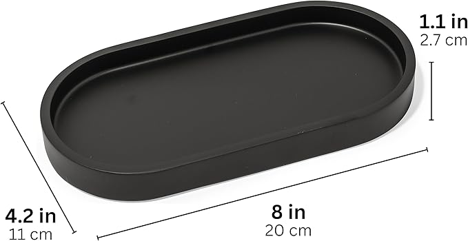 Matte Black Round Soap Dispenser Tray, 8” Soap and Lotion Bottle Tray Organizer Plate for Bathrooms, Kitchens, Countertops - Holds 2 Soap Dispensers