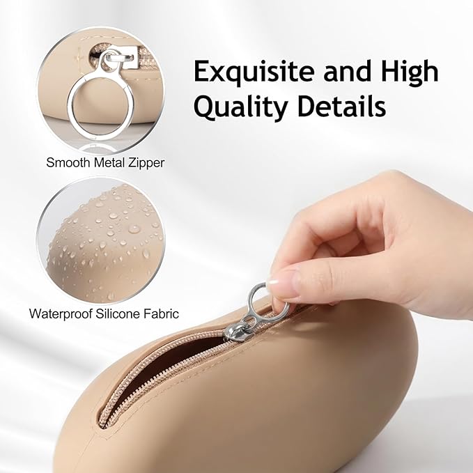 Silicone Makeup Bag for Travel, Zipper Makeup Tools Bag, Large Makeup Brush Holder, Waterpoof Toiletry Bag, Large Capacity Cosmetic Bags, Gifts for Girls Girlfriend Wife Birthday Gift (Khaki)