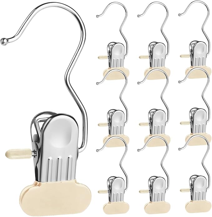 Boot Hangers Clips, 2025 New Heavy Duty Clothes Pin, Multipurpose Boot Hanger with Clips for Closet, Portable Laundry Clip for Travel, Clip Hangers for Pants Hats Socks Gloves (10, Off White)