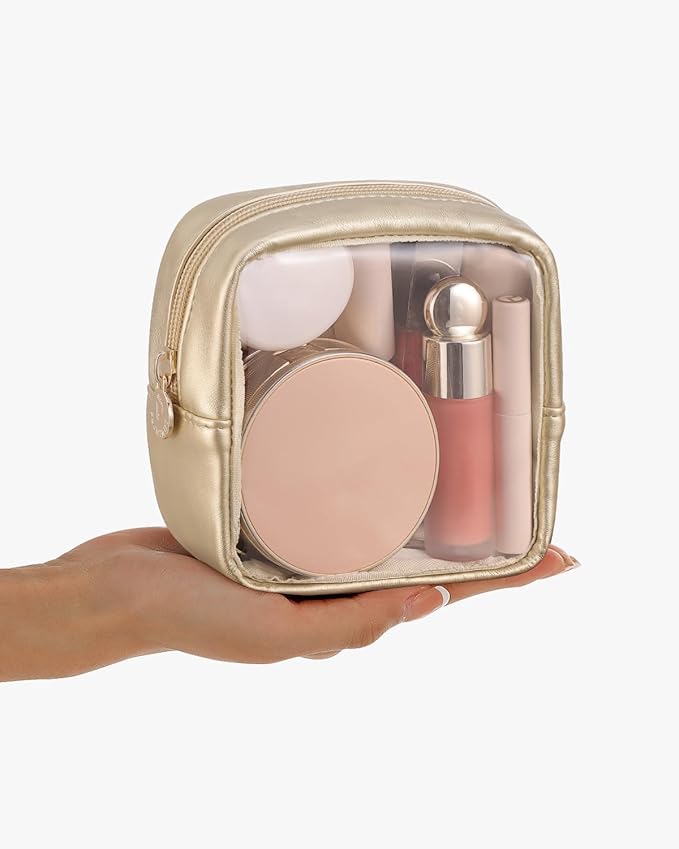 Pocmimut Makeup Bag,Mini Makeup Bag Cute Pouch Purse Organizer Travel Essentials,Clear Makeup Pouch for Car Accessories for Women,Gold