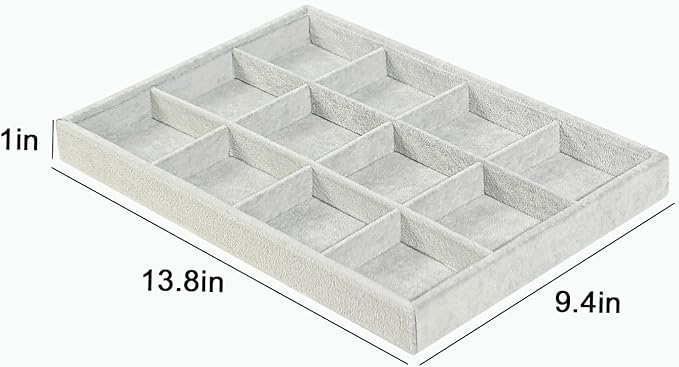 2pcs/Set Velvet Jewelry Tray, 12 Grids Large Storage Tray for Bracelet Bangle Beads Display, Jewellery Organizer Box Tray for Home Drawer or Shop Store Selling Show (Grey Velvet)