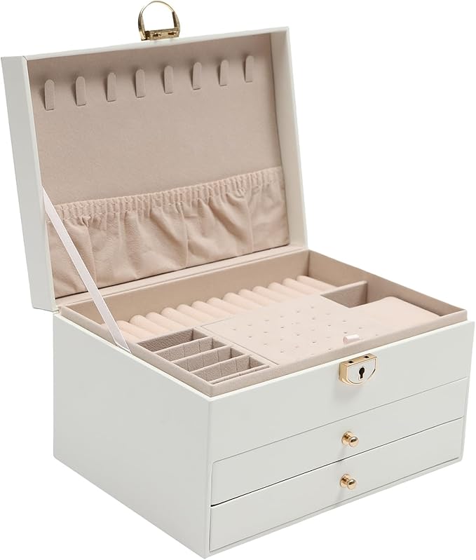 Eapmic 3 layer Eyeglass Sunglass Storage Watch Box Eyewear Accessories Display Glasses Storage Case Organizer(3 layer,White,8 built-in hooks)