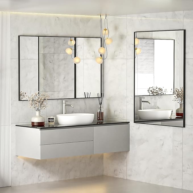 Koonmi Black Mirrors for Wall, 30x48 Inch Bathroom Mirror, Rectangular Wall Mirror for Living Room Bedroom Bathroom, Hangs Horizontally or Vertically