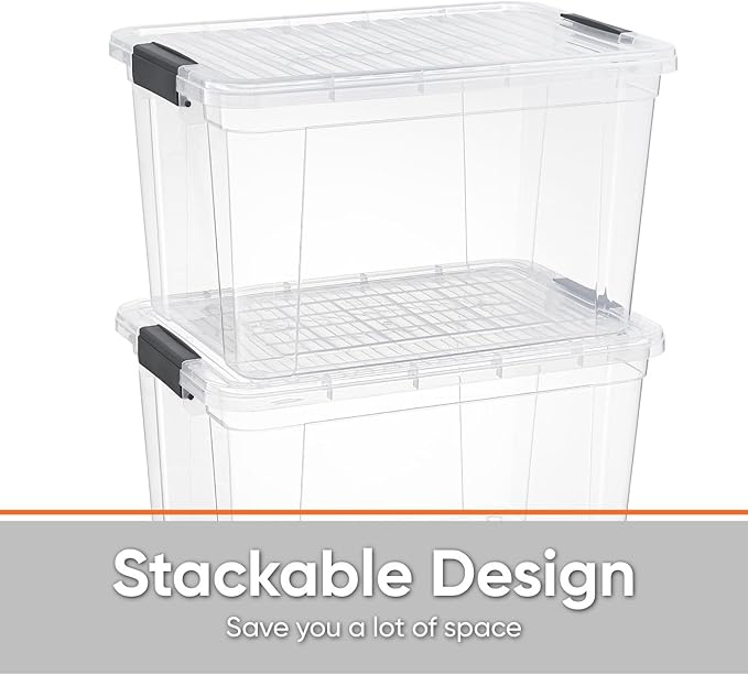 Superio Storage Bins with Lids- 6 Pack, 4.75 Qt Clear Boxes for Organizing, Stackable Plastic Containers- BPA Free, Non-Toxic, Odor Free, Organizer for Home, Office, Dorm