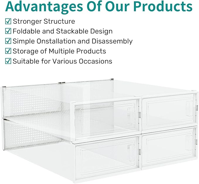 PARANTA 8-Piece Extra Large Boot and Shoe Storage Boxes, Stackable Clear Plastic Shoe Organizer, Space-Saving Shoe Boxes for Boots, Sneakers, and High Heels, Clear