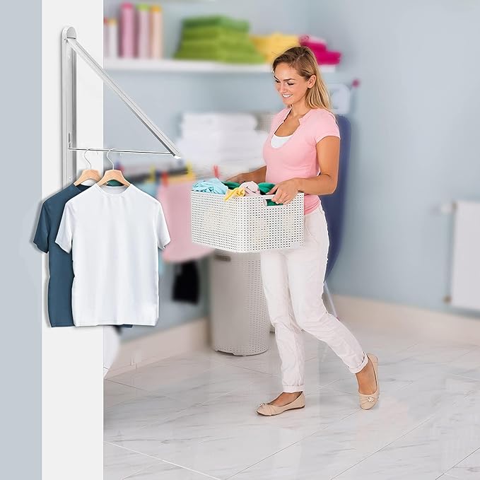 Clothes Drying Rack,Wall Mounted Clothes Hanging Rack,Retractable Folding Hanger,Laundry Room Organization,Drying Racks for Laundry,Bathroom,Garage,Indoor&Outdoor Aluminum1pcs
