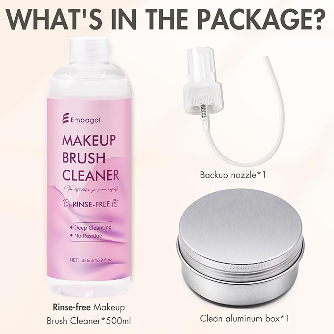 Makeup Brush Cleaner, Easily Remove Stubborn Makeup, Dirt & Impurities from Makeup Brushes, Rinse-Free & Quick Drying & Vegan & Cruelty-Free(500ml/16.9 fl oz)