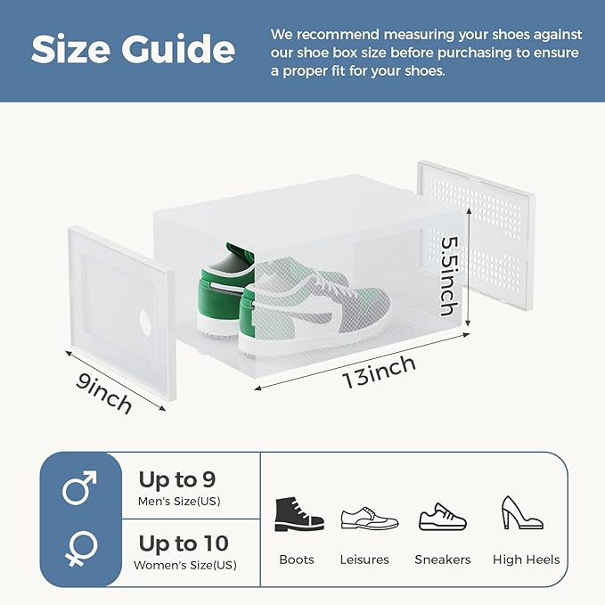 DUMOS Stackable Shoe Storage Boxes, 15-Pack Plastic Shoe Organizers with Lids, Large Shoe Rack & Holder for Closet, Under Bed, Entryway, Sneaker Display and Storage Containers, White