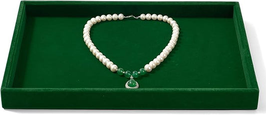 Green Velvet Jewelry Trays Stackable Jewelry Drawer Organizer Tray for Necklace Bracelets Rings Storage Display