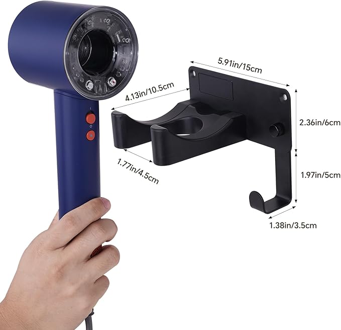 Dyson Hair Dryer Holder Wall Mounted, Hair Tool Organizer Self Adhesive Compatible with Blow Dryer Holder Aluminum HairDryer Holder Wall Mounted for Bathroom Black CHOCHOYAH