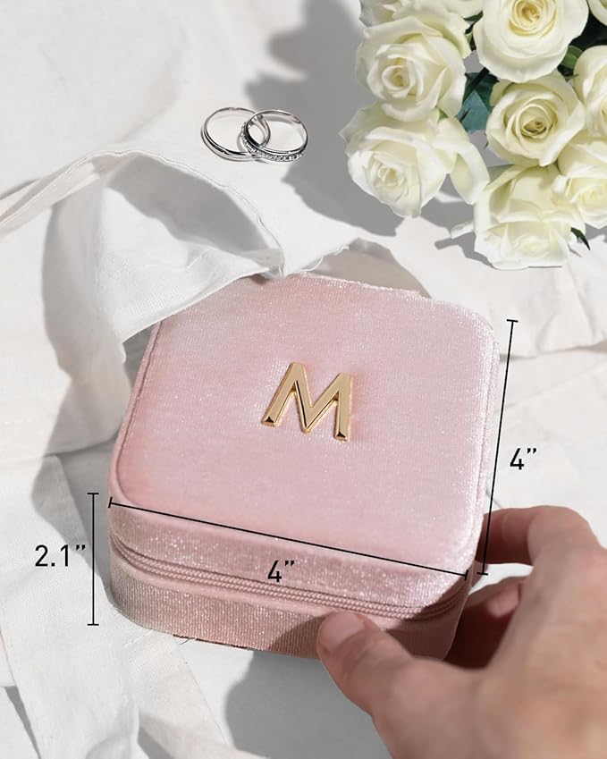 Vlando Jewelry Case for Girls & Women, Pink Travel Jewelry Box - Must Haves, Small Case for Travel & Gifts - Letter H