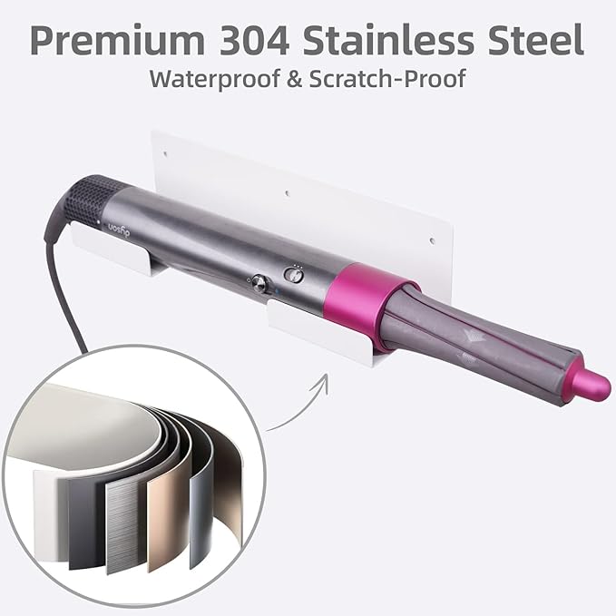 Straightener Holder, 2-Pack Stainless Steel Hair Tool Organizer, Hair Dryer Holder Wall Mount for, Adhesive Curling Iron holder, Straightener Storage for Bathroom White
