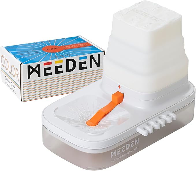 MEEDEN Portable Paint Brush Cleaner: Paint Brush Rinser with Drain for Acrylic, Watercolor & Water-Based Paints - 5-Slot Silicone Brush Washer & Holder, White
