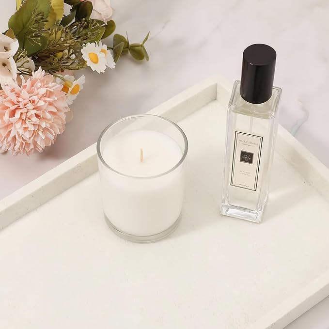 Artificial Travertine Tray, 12"x8" Perfume Tray for Bathroom Counter, Vanity, Home Organizer, Decorative Marble Trays for Perfume, Jewelry, Candles, Coffee, Rectangle, White