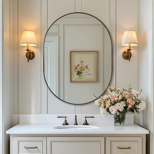 ANDY STAR 24x32'' Oval Bathroom Mirror, Bronze Oval Mirror Pill-Shaped Design in Stainless Steel Metal Frame for Bathroom, Entryway, Living Room, Contemporary 1" Deep Wall Mount Vertical or Horizontal