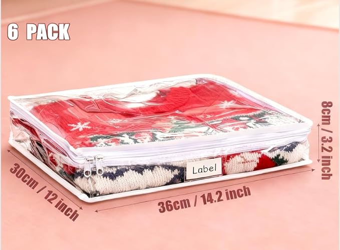 6 Pcs Clear Storage Bags with Zipper, Blanket Storage Bags Plastic PVC Clothing Storage Bag, Bed Sheet Organizer for Linen Sweater, Bed Sheet, Quilt, Clothes, Pillow 14.2 x 12 x 3.2 Inch