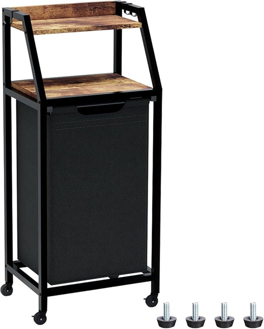 Laundry Hamper, Laundry Sorter, Rolling Laundry Basket with Wheels, 2 Shelves, 18 Gal(68L), Pull-Out and Removable Oxford Fabric Bags, for Laundry Room, Black and Rustic Brown