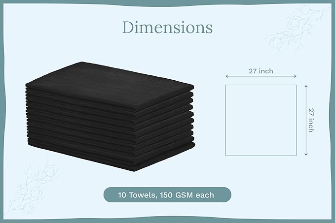 Organic Cotton Black Tea Towels - 100% Cotton, 10-Pack, Reusable and Washable Flour Sack Towels for Kitchen - Extra Large 27"x27", Durable Dish Towels with Hanging Loop (Black)