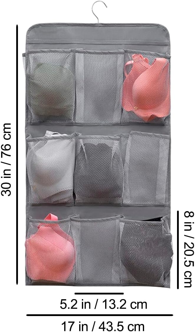 2 Pcs Closet Organizer Dual Sided Hanging Shoe Storage Bag Underwear Socks Holder with 18 Pockets (MESH POCKETS)