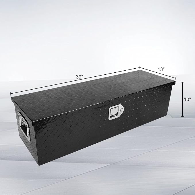 confote 39 Inch Aluminum Diamond Plated Tool Box Pick Up Truck Bed RV Trailer Toolbox Waterproof Square Heavy Duty Storage Organizer with Side Handle, Lock and Keys - Black
