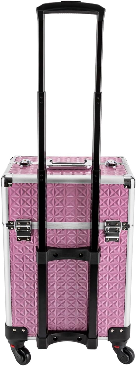 Makeup Rolling Case, Professional Rolling Nail Case Wheeled Manicure Storage Case Polish Organizer w/ Universal Wheels, Portable Adjustable Studio Travel Cart for Nail Technicians Hairstylist (Pink)