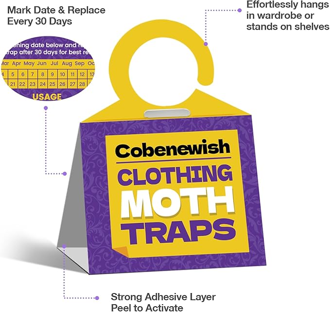 6 Pack Premium Clothes Moth Traps for House Indoor, Double Potent Pheromone Sticky Glue Moths Killer Repellent for Closet Organizers & Storage No Mothballs Odor Home Pest Control Trap