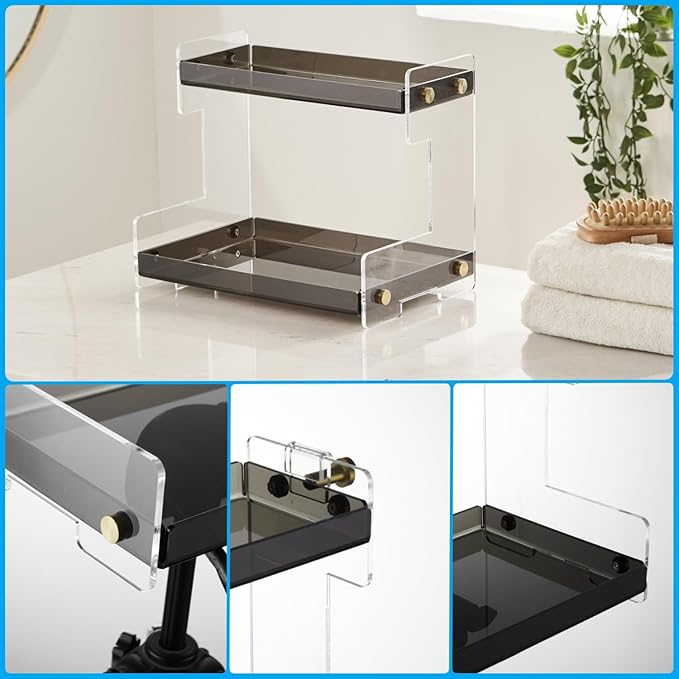 Bathroom Organizer Countertop, 2-Tier Acrylic Bathroom Counter Organizer Makeup Organizer for Vanity Spice Rack Organizer, Brown