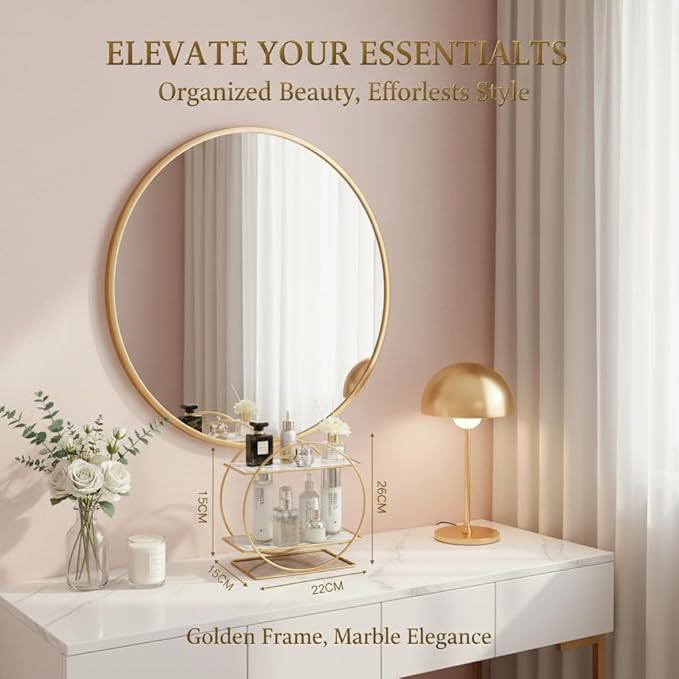 MLVOC Gold Makeup Organizer Countertop, Skincare Organizer with Gold Finish, Durable Metal Storage for Bathroom or Bedroom Vanity, Tall Spacious Design for Large Bottles