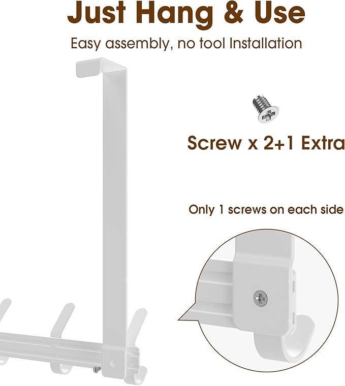 Long Over The Door Hooks Hanger with 15.75" Arms for Easier Access by Shorter, J16U, Perfectly Fits US Standard 1 3/8-inch Doors, Towel Rack Bathroom Organizer Holder, Rustproof, White