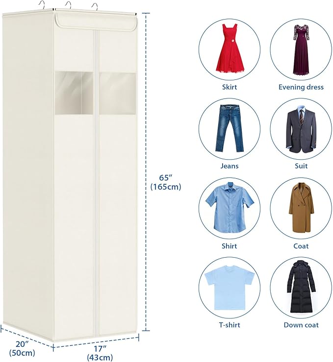 Zilink Long Garment Bags for Gowns 65" Dress Bags for Gowns with Clear Window Space Saving Dress Bags for Hanging Clothes for Long Dresses, Winter Coat, Trousers, Fur, Beige, 2-Pack