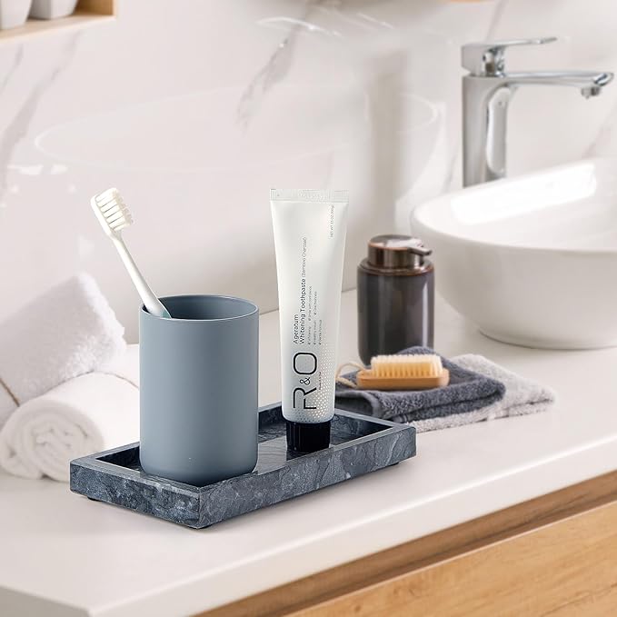 Natural Small Marble Vanity Tray, Luxury Stone Organizer for Bathroom & Kitchen | Holds Soap Dispenser, Jewelry, Perfume | Non-Resin, Non-Ceramic Décor