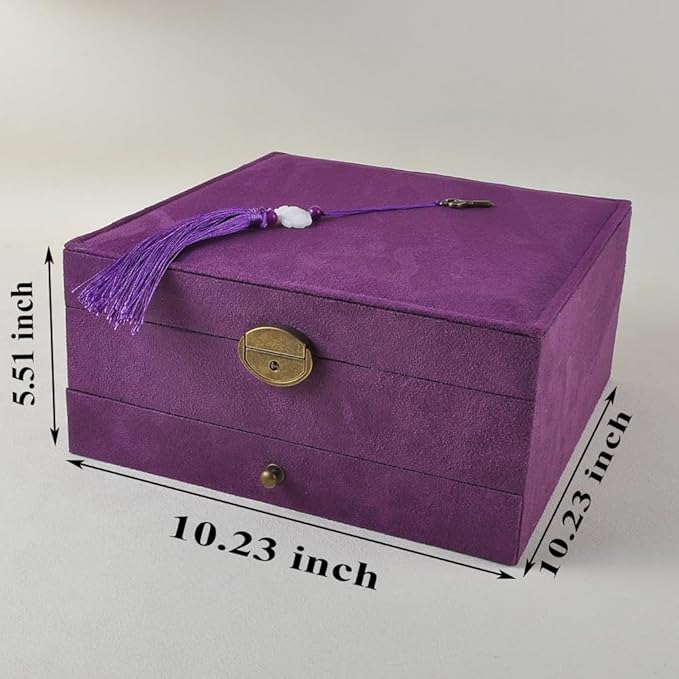 Jewelry Organizer 5 Layers Velvet Square Jewelry Box Women Necklace Ear studs Display Bangles Large Jewelry Storage Case Drawer GY306 (purple)