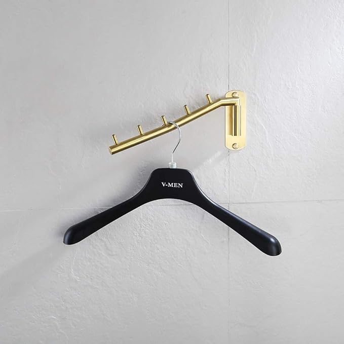 JQK Folding Clothes Hanger Rack, Stainless Steel Swing Arm Hook Holder, Clothing Hanging System Drying Closet Storage Organizer Brushed Gold Wall Mount 2 Pack, SHR100-BG-P2