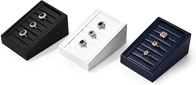 Premium Ring Display Stand Rings Tray Holder Small Ring Organizer Case PU Leather Rings/Earrings Stand Bearer(Black)