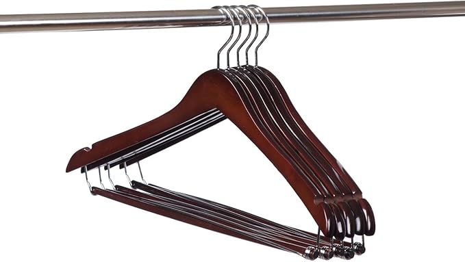 Quality Hangers Wooden Hangers Beautiful Sturdy Suit Coat Hangers with Locking Bar Mahogany (5)