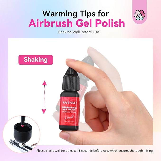 SAVILAND Airbrush Gel Nail Polish Hema-Free: Dilution-free 30ML Airbrush Polish Set, Cool & Warm Colors Non-Acetone Airbrush Stencils for Nails Airbrush for French Nail Art Manicure DIY Salon & Party