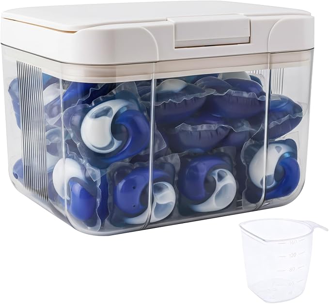 Laundry Pod Holder Compatible with Tide - Pod Storage Container, 98 fl oz/2.9L Powder Containers with Pop up Lid and Scoop, Laundry Room Storage Organizer for Pods and Scent Booster Beads
