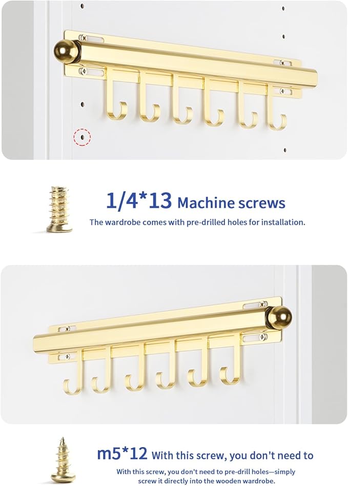 16.5" Valet Rod for Closet Pull Out With 6 Hooks Valet Rods for Closets (2Pack Gold) Closet Valet Rod Slide Out