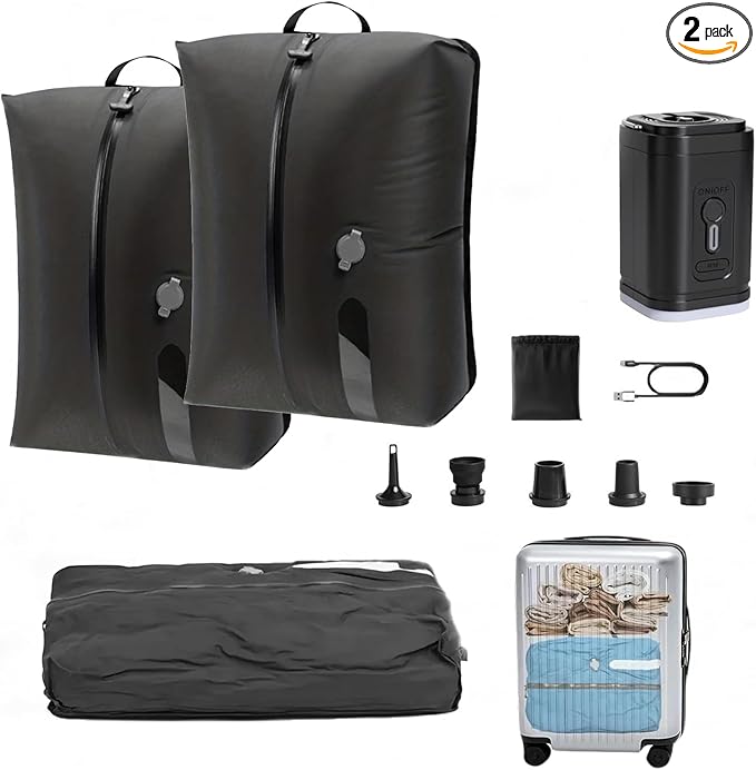 Compression Bags for Travel with Electric Pump – 70D Nylon & TPU Waterproof, Reusable Vacuum Seal Bags for Clothing Travel, Space Saver Bags for Luggage and Home Storage (17L, 2-Pack + Pump)